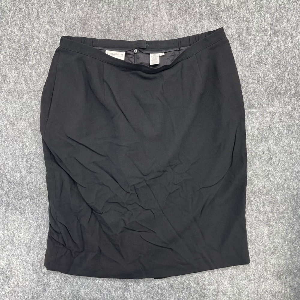 Elisabeth Liz Claiborne Skirt Womens 18 Black 100% Wool Pencil Lined Career